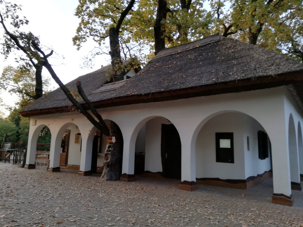 Nádfedeles, árkádos ház a Szarvasi Arborétumban